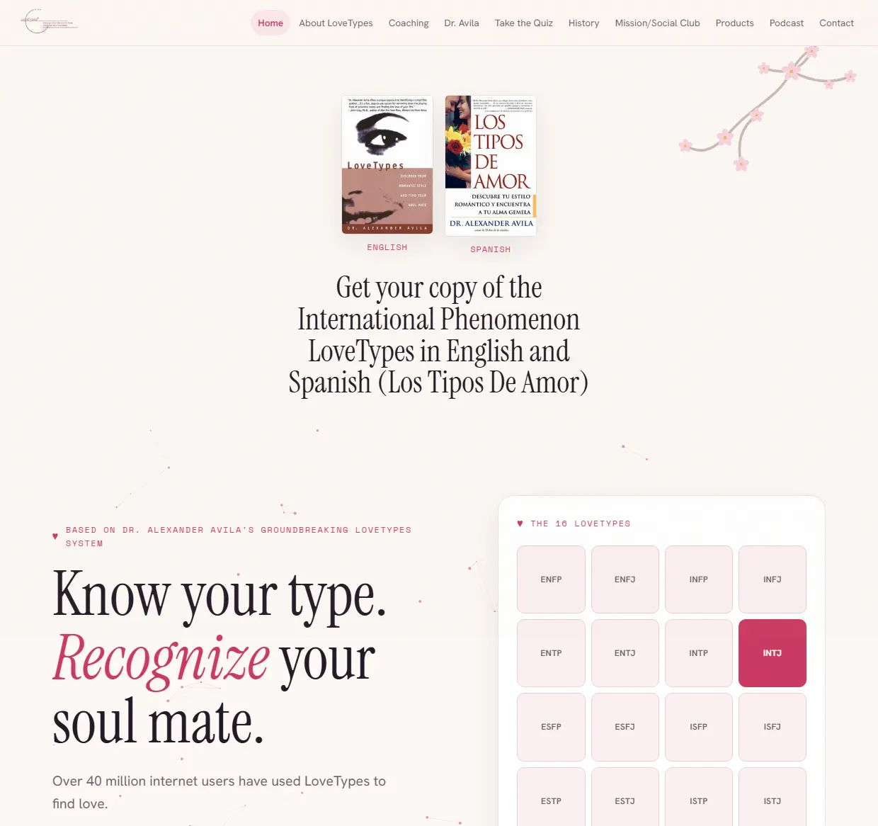 LoveTypes design, part 1 of the page
