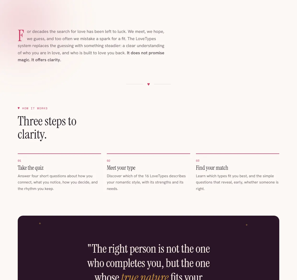 LoveTypes design, part 3 of the page